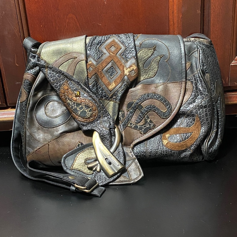 Vintage NAS Alentini Patchwork fall faux Leather shoulder Bag